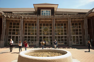 A view of the windowed front of Dutton Hall